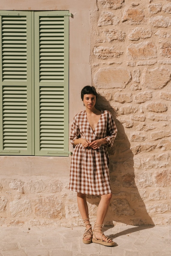 Daphne Mid-Length Linen Dress. Linen Dress for Women. Linen Midi Dress