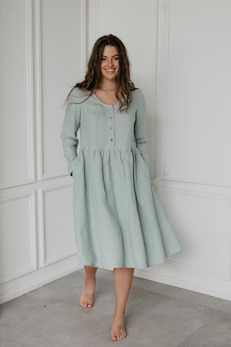LAPLAND mid-length linen dress. Linen dress for women. Linen midi dress image 5