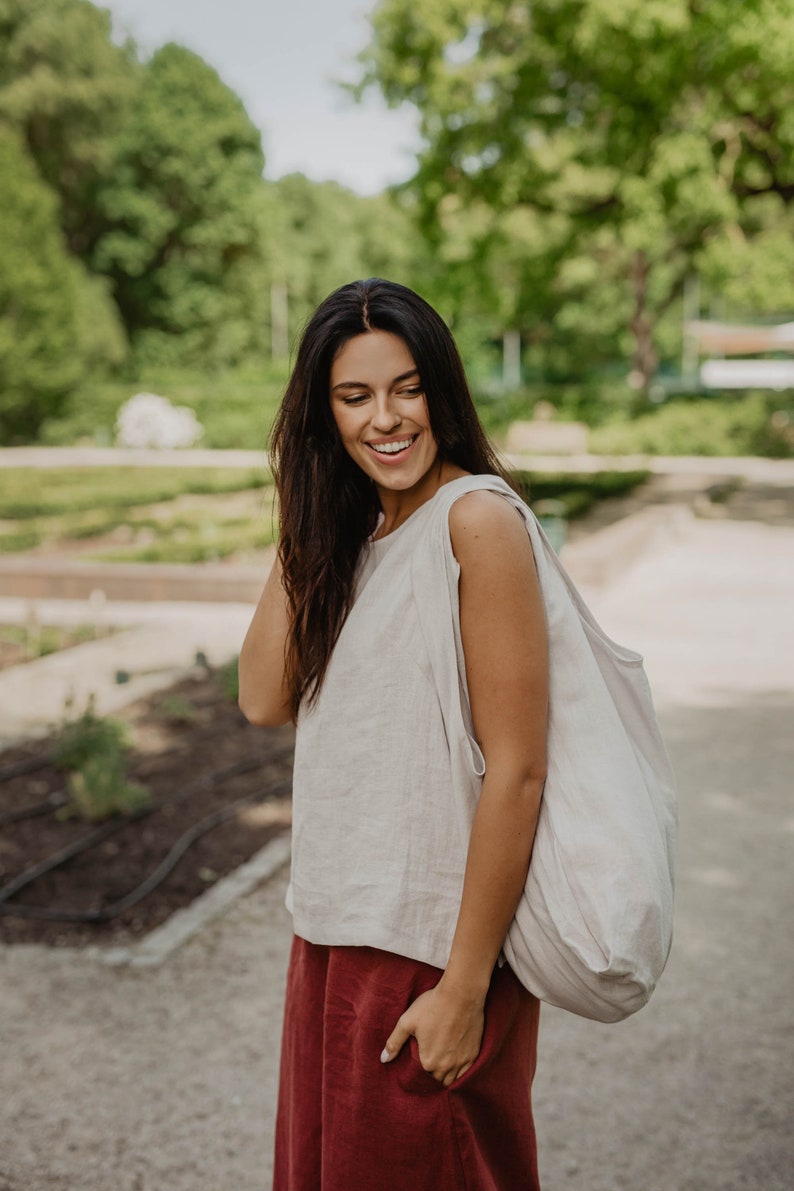 Linen tote bag. Linen shopping bag. Zero waste linen bag Cream