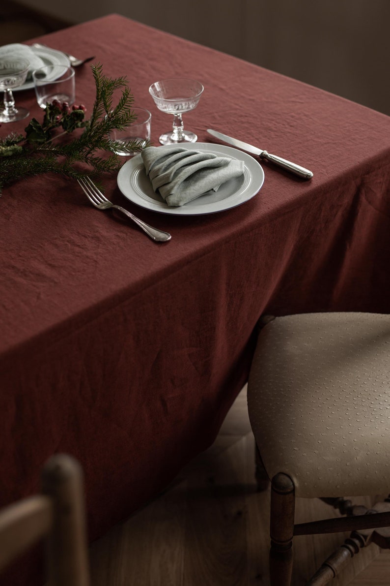 Terracotta linen tablecloth. Large tablecloth, custom linen tablecloth image 4