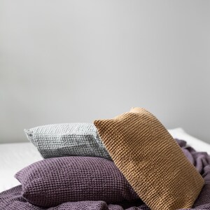 Waffle linen pillowcase. Linen pillow cover. Purple linen pillowcase. Linen pillowcase image 4