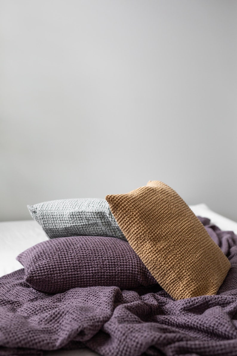 Waffle linen pillowcase. Linen pillow cover. Purple linen pillowcase. Linen pillowcase image 4