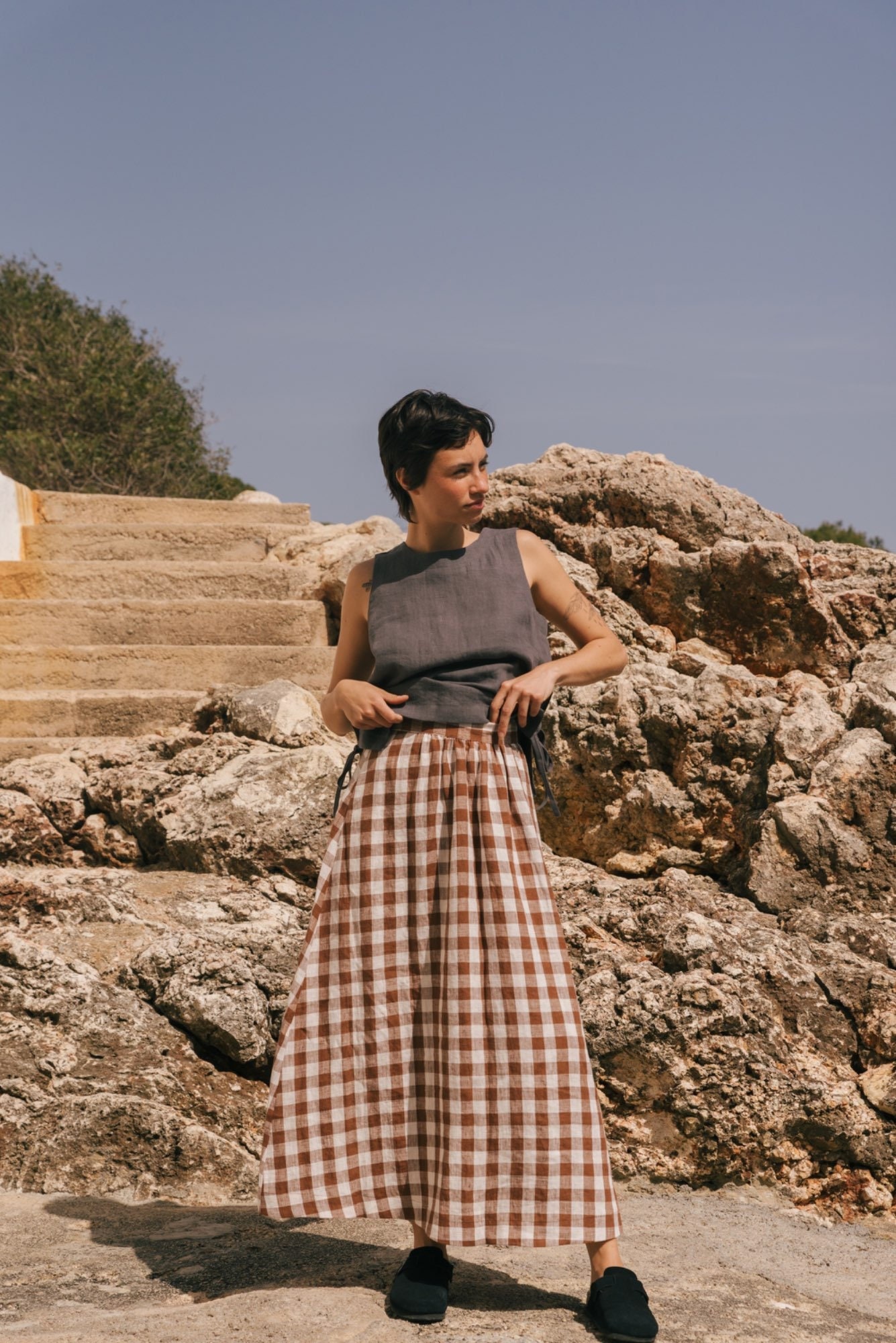 スカート MONOHA : 25SS / Linen blended skirt (ivory) Exclusive] Linen blended skirt (ivory) : MONOHA
