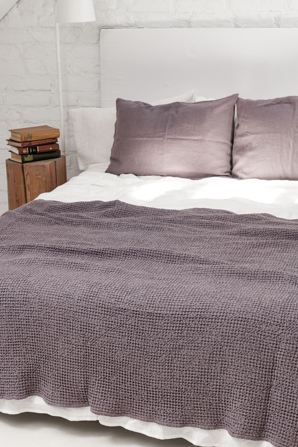 Lilac Waffle Bed Spread. Linen Waffle Bed Throw in Lavender. Etsy