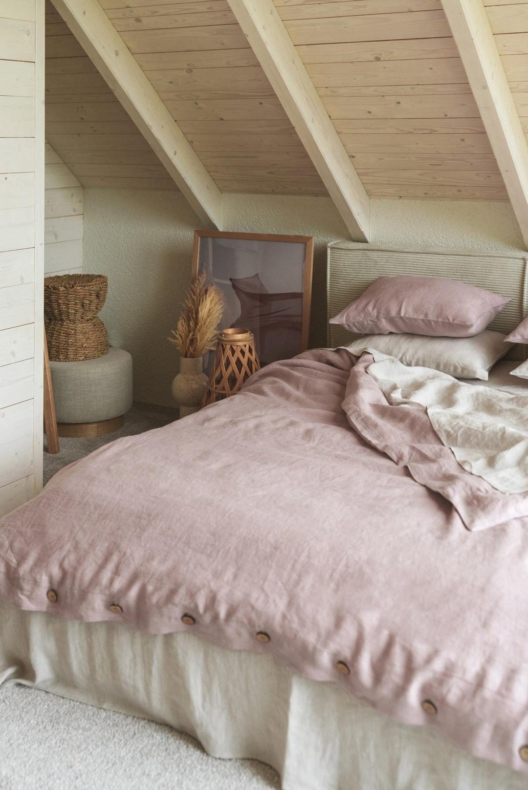 Stonewashed Cotton Duvet Cover Set, Dusty Rose