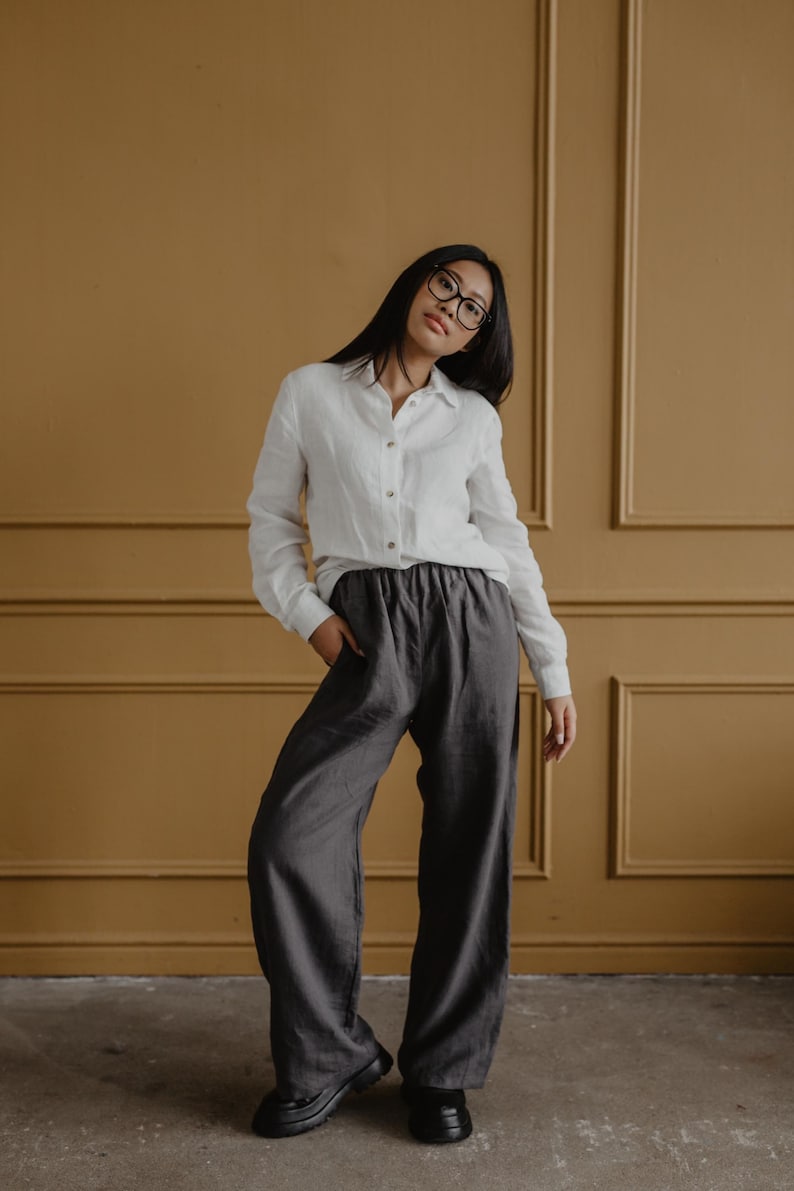 OULU super long linen pants. Wide leg linen pants. Linen pants for women CHARCOAL