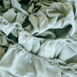 Linen fitted sheet in Sage Green. Deep linen fitted sheet