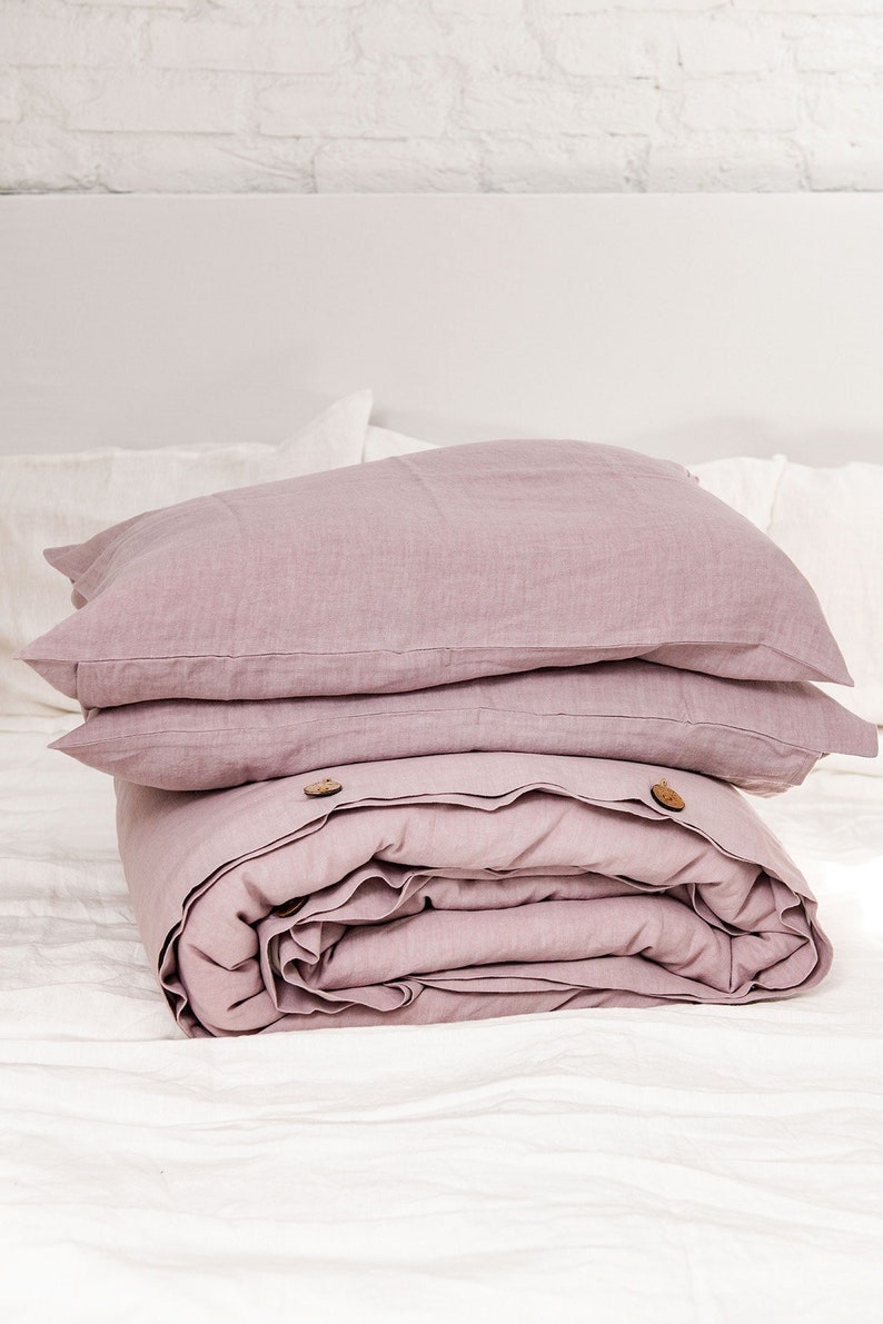 Linen bedding set in Dusty Rose. Boho linen duvet cover set. Linen bedding in Pink image 1