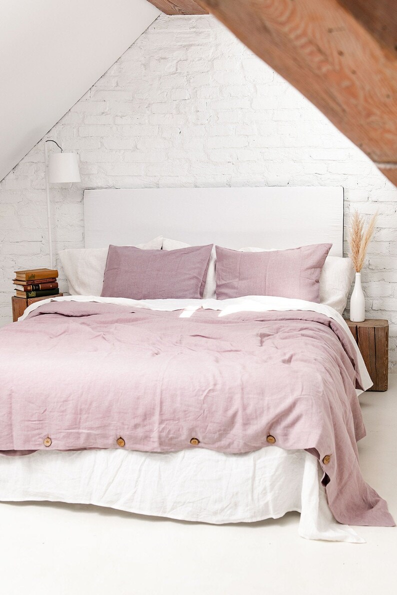 Linen bedding set in Dusty Rose. Boho linen duvet cover set. Linen bedding in Pink image 5