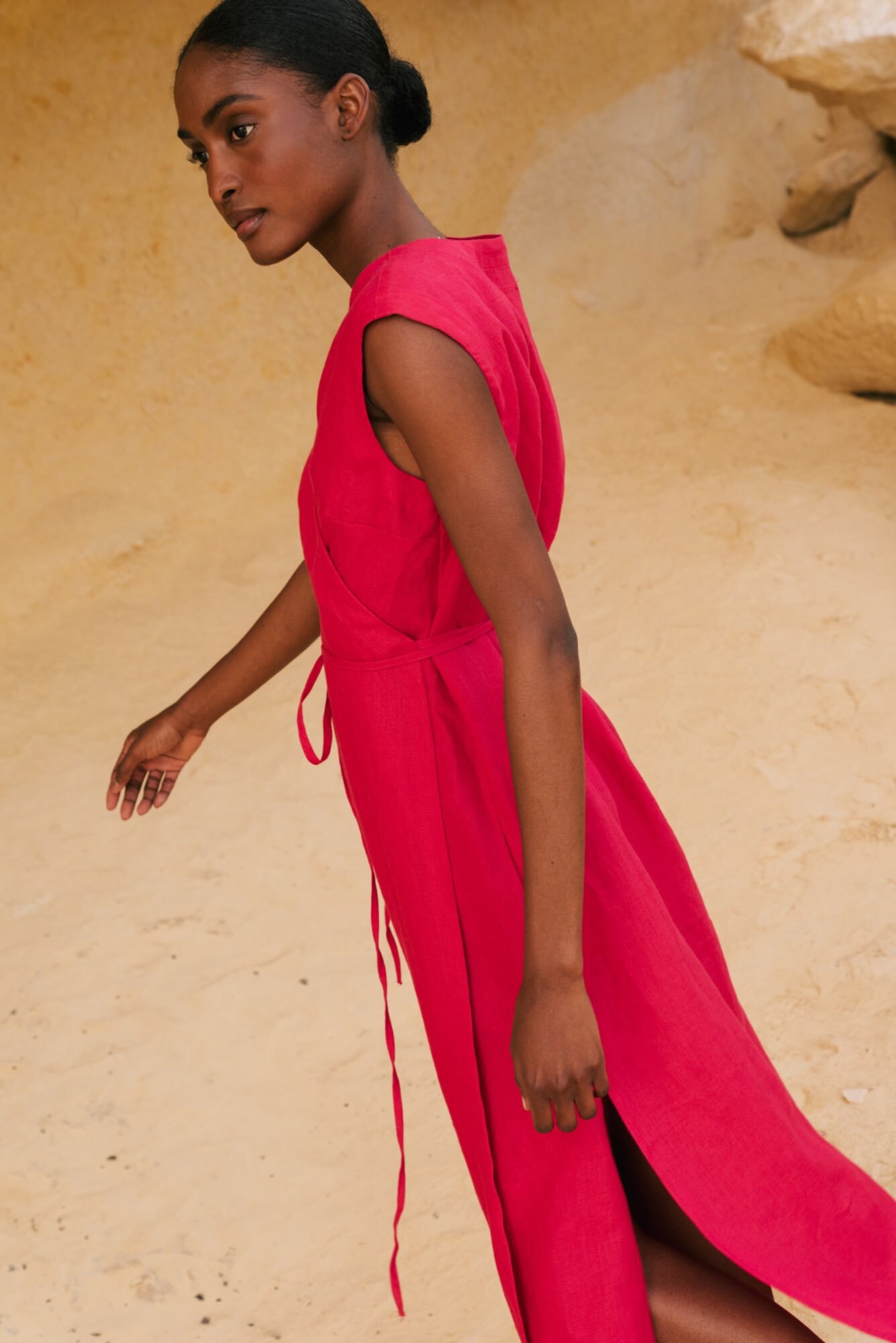 AURORA Linen Midi Wrap Dress. Linen Dress With Pockets - Etsy