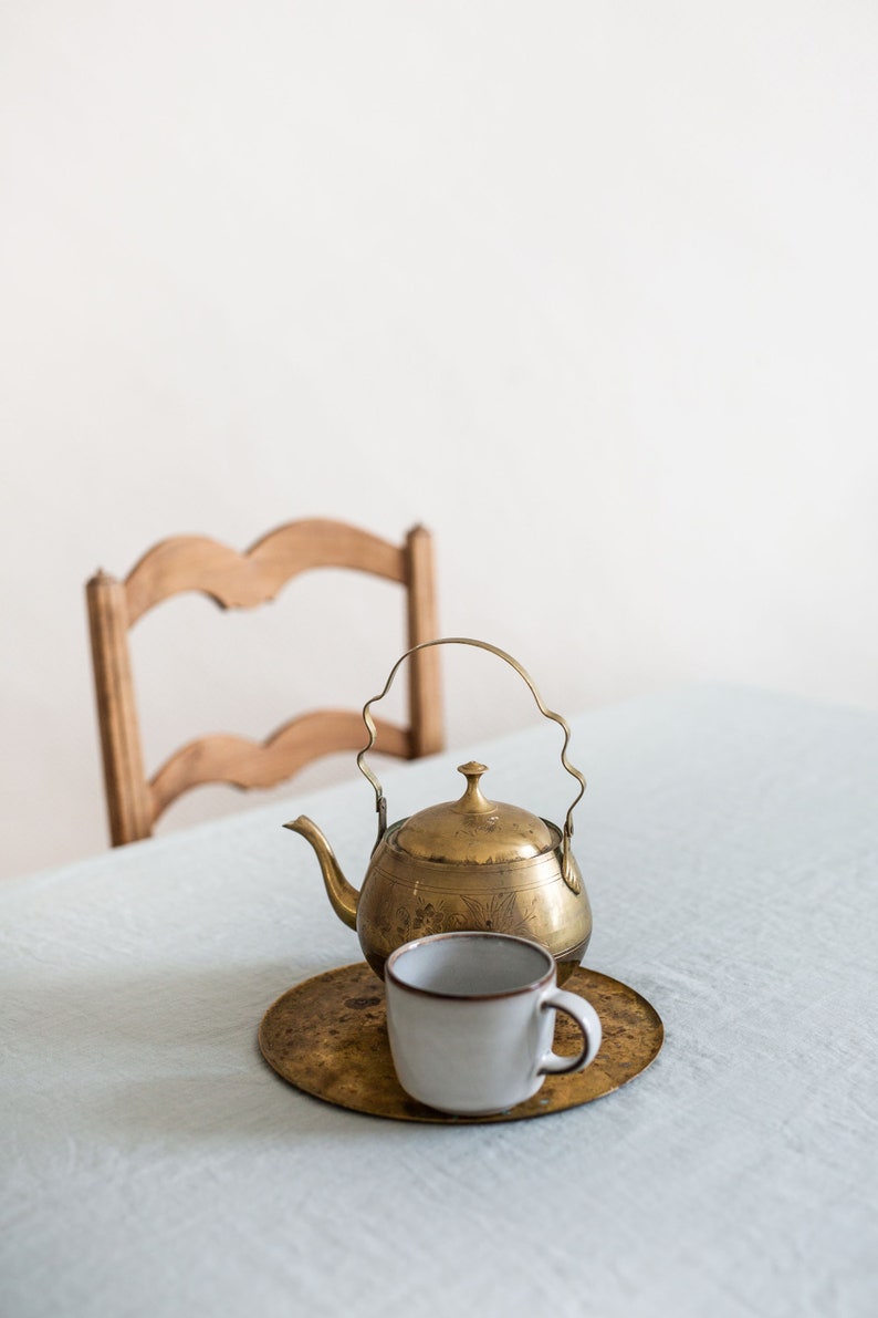 Sage Green linen tablecloth. Linen dinning tablecloth image 4