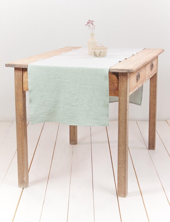 Linen table runner in Sage Green Christmas Housewarming Gift Etsy