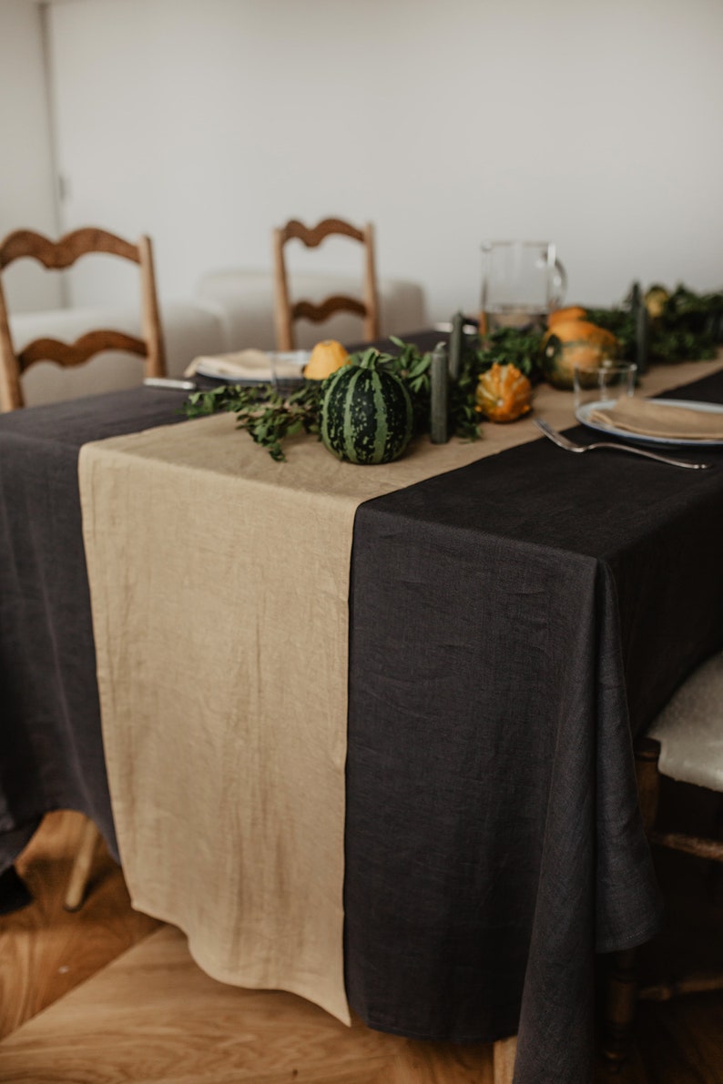 Linen tablecloth in Charcoal. Custom tablecloth. Thanksgiving tablecloth. Halloween decoration. Christmas tablecloth. image 5
