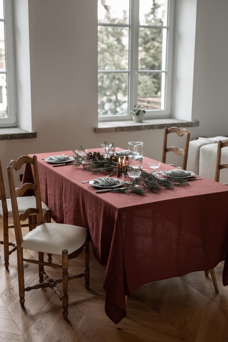 Terracotta linen tablecloth. Large tablecloth, custom linen tablecloth image 2