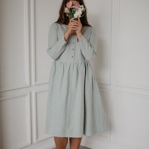 LAPLAND mid-length linen dress. Linen dress for women. Linen midi dress image 8