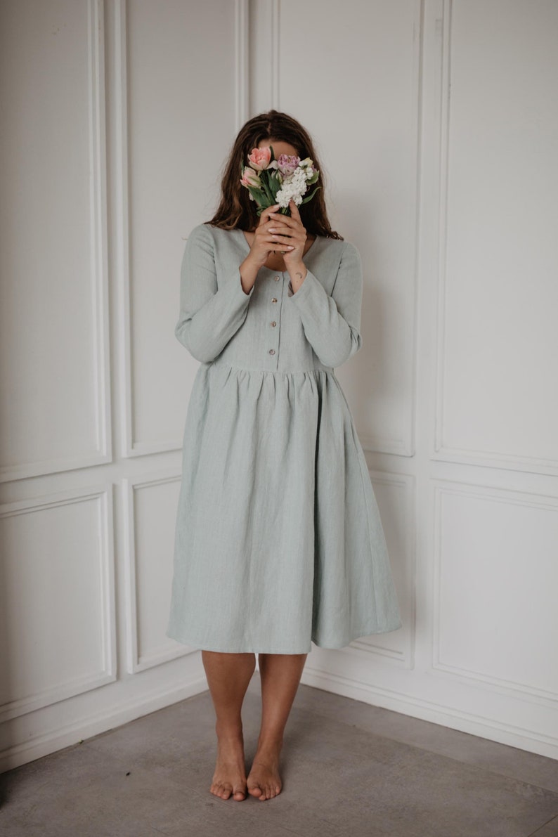 LAPLAND mid-length linen dress. Linen dress for women. Linen midi dress image 8