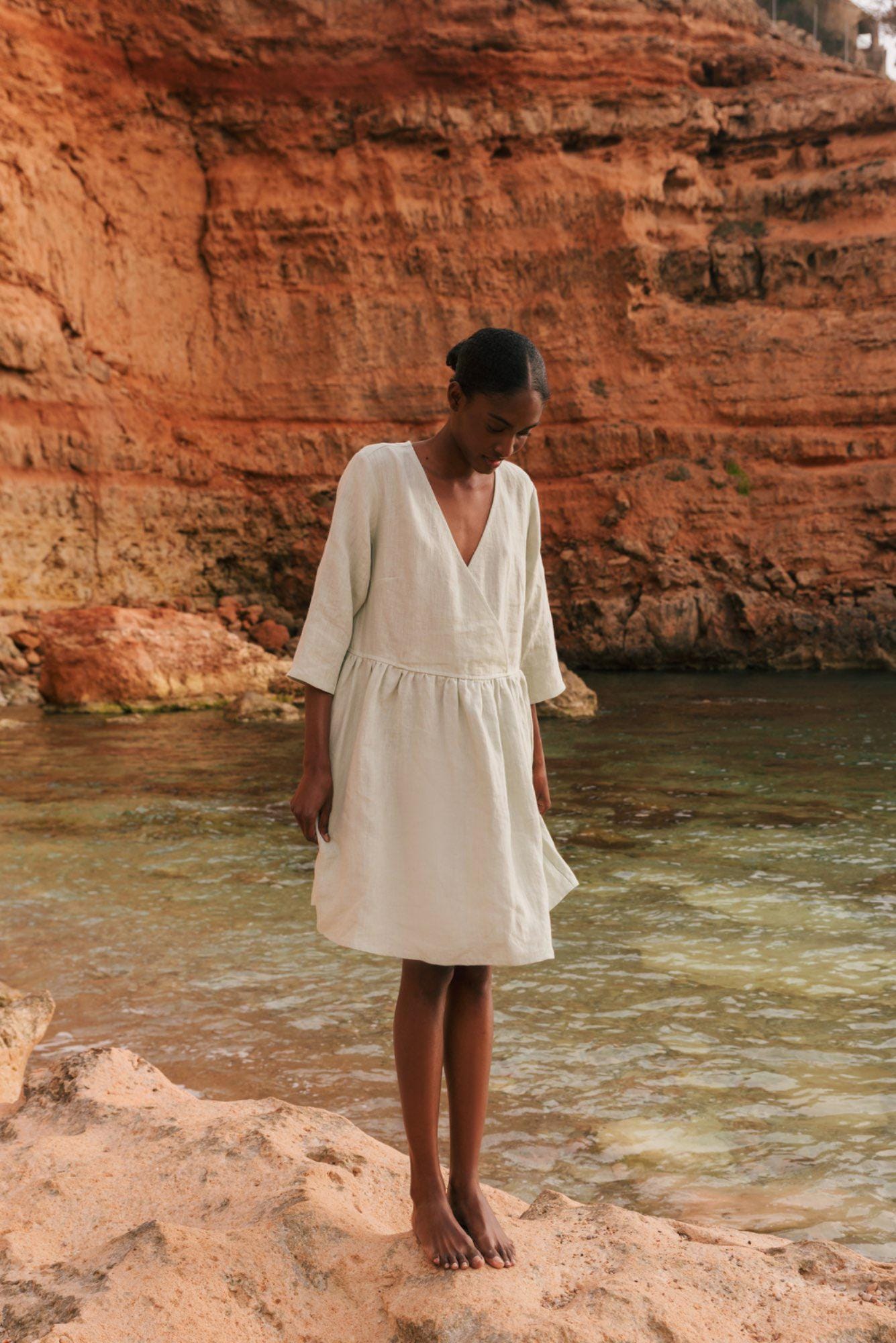 DAPHNE mid-length Linen dress. Linen dress for women. Linen midi dress