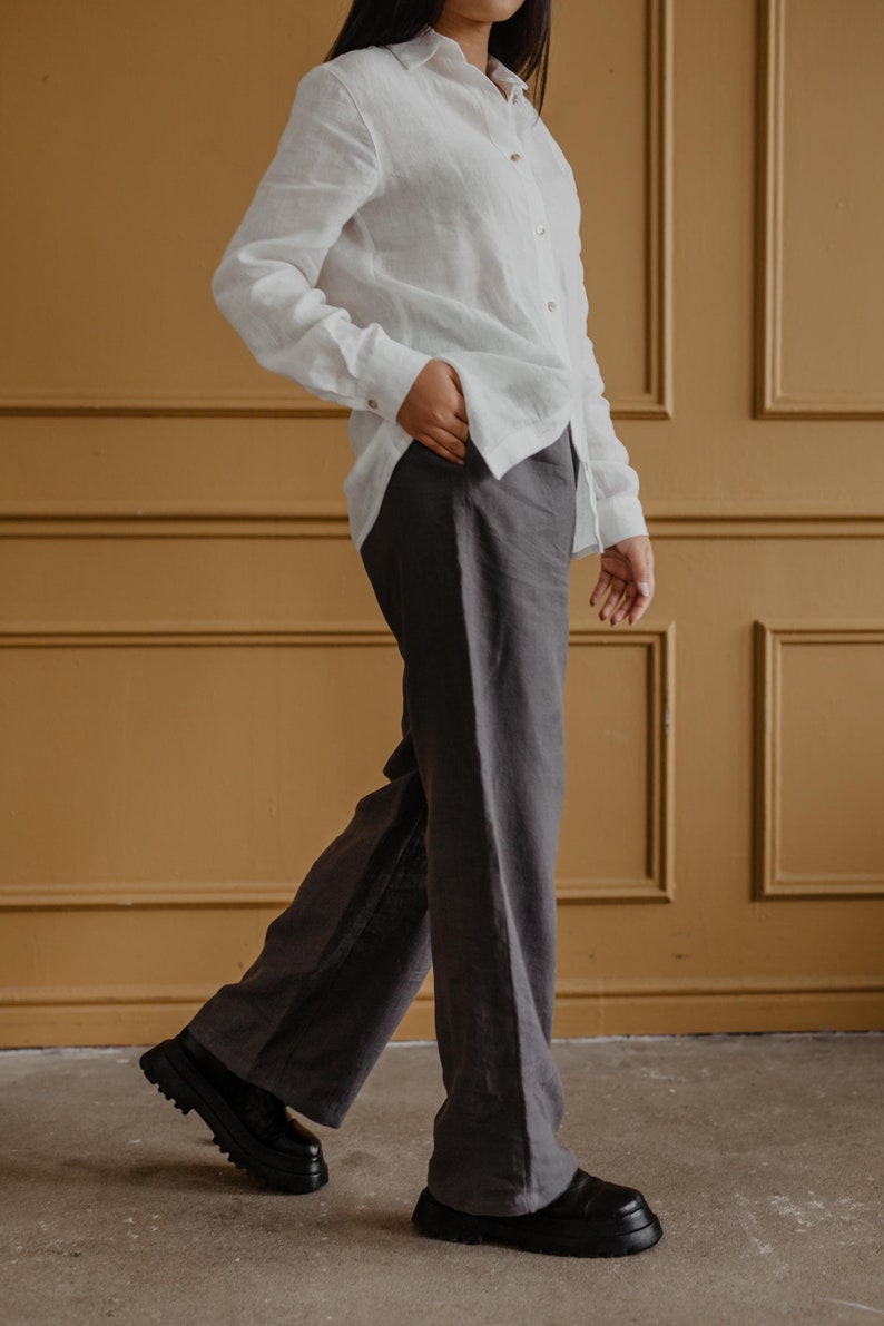 OULU super long linen pants. Wide leg linen pants. Linen pants for women image 3