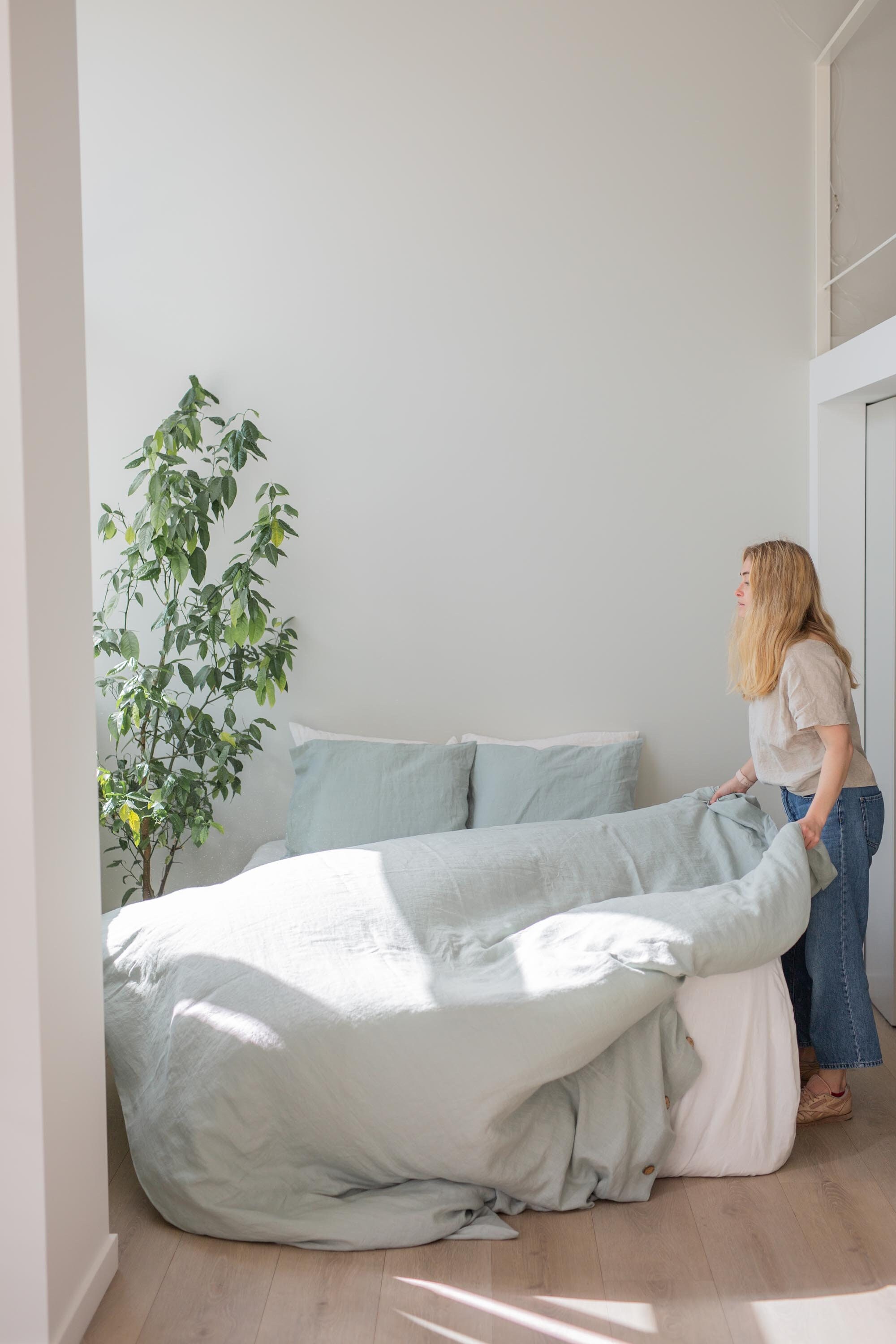 Sage Green Linen Bedding Set