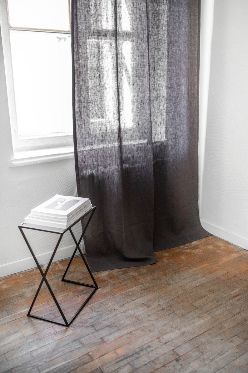 Linen Tie Top Curtain Charcoal Bohemian Curtains image 1