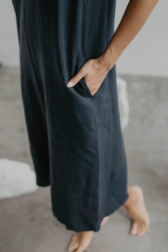 Charcoal Linen Slip Dress, Sleeveless Summer Dress With Pockets, Bridesmaid  Outfit, Gift for Girlfriend, Vacation Capsule Dress, JAKARTA - Etsy