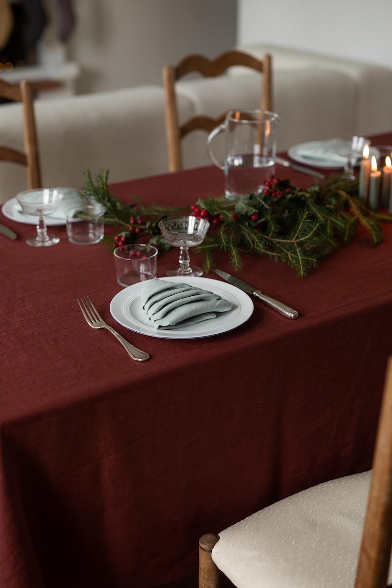 Terracotta linen tablecloth. Large tablecloth, custom linen tablecloth image 3