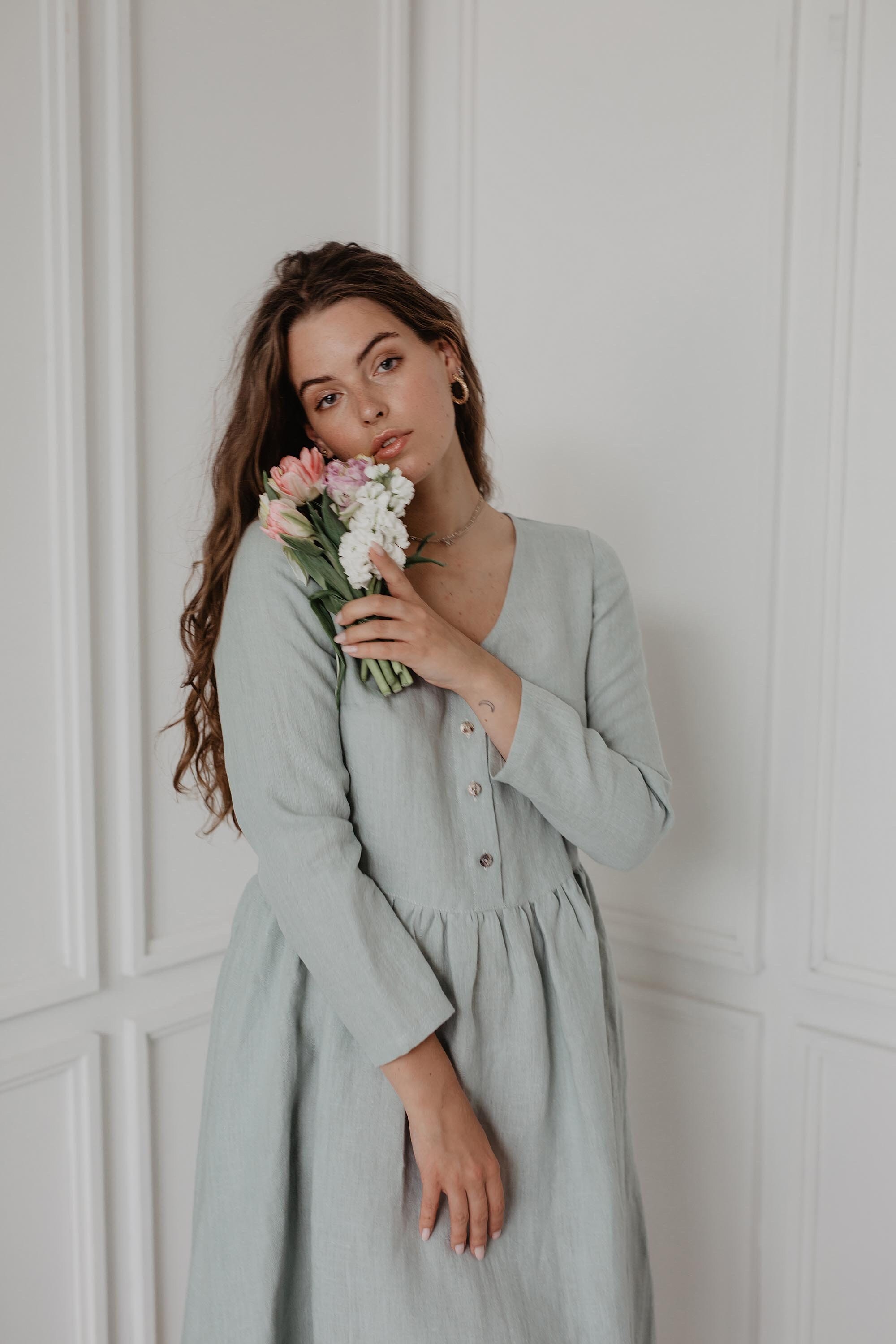 LAPLAND Mid-length Linen Dress. Linen Dress for Women. Linen