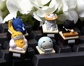 Cute Cat Artisan Keycap, Lazy Kitten Resin  for Mechanical Keyboard, Kawaii Cat Lover Gift, Custom