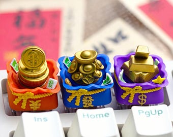 Lucky Money Bag Cherry MX Resin Gold Coin Bar Yuanbao Artisan Keycap Mechanical Keyboard