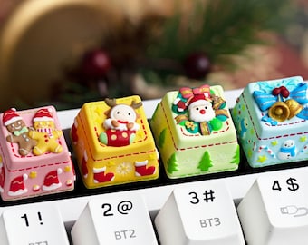 Handmade Resin Christmas Cherry mx Keycap Cute Gingerbread Reindeer Santa Bell Gift  Mechanical Keyboard