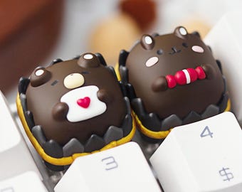 Chocolate bear rabbit resin cherry mx cute animal keycap mechanical key