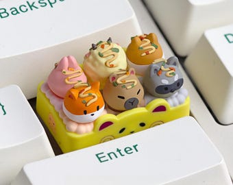 Kawaii Takoyaki Keycap 1.5U Cute Animal Resin Cherry MX Keycap Shiba Cat Bunny Artisan Keycap for Mechanical Keyboard