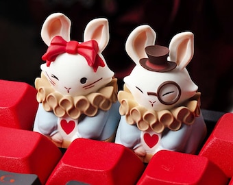 Funny Work-Themed Bunny Keycap, Handmade Rabbit Resin Artisan Keycap, Cute Desk Decor for Stressed Workers, Cherry MX Compatible
