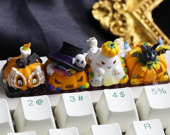 Halloween Pumpkin Ghost Resin Cute 3D Cherry MX Keycap