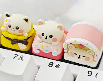Cute bear animal resin keycap pink gift keyboard key