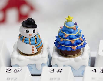 Christmas Snowman Rotate Tree Resin Keycap Mechanical Keyboard, Artisan Keycap, Xmas Winter Gift
