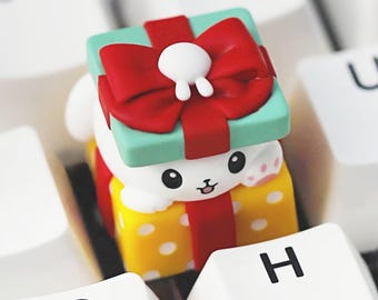 Gift box animal rabbit resin white cherry mx keycap mechanical keyboard key