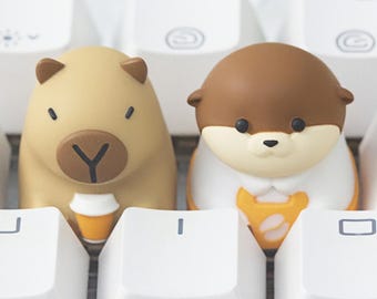Cute Capybara Otter Artisan Keycap Resin Coffee Theme Keycap Cherry MX Mechanical Keyboard