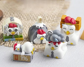 Funny Chicken Resin Cherry MX Keycap Office Stress Relief Desk Decor Handmade Keyboard Accessory