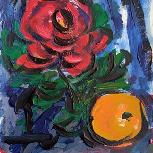Still Life Oil Painting Blue Wall Decor Kitchen Wall Art Handmade Gift Fruit Painting Home Gift Original Abstract Painting Gift for Her