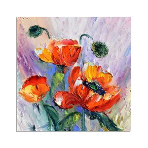 Arte de amapola Amapolas de California Arte de flores rojas Decoración floral para el hogar Arte mural de flores silvestres Pintura al óleo de impasto Pequeña obra de arte Regalo Impresionista