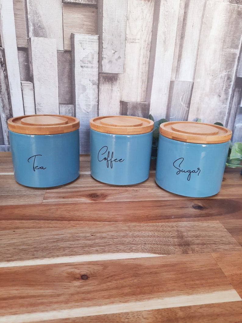 Tea Coffee Sugar Stackable Jars Tea Coffee Sugar Jarsbamboo Etsy UK