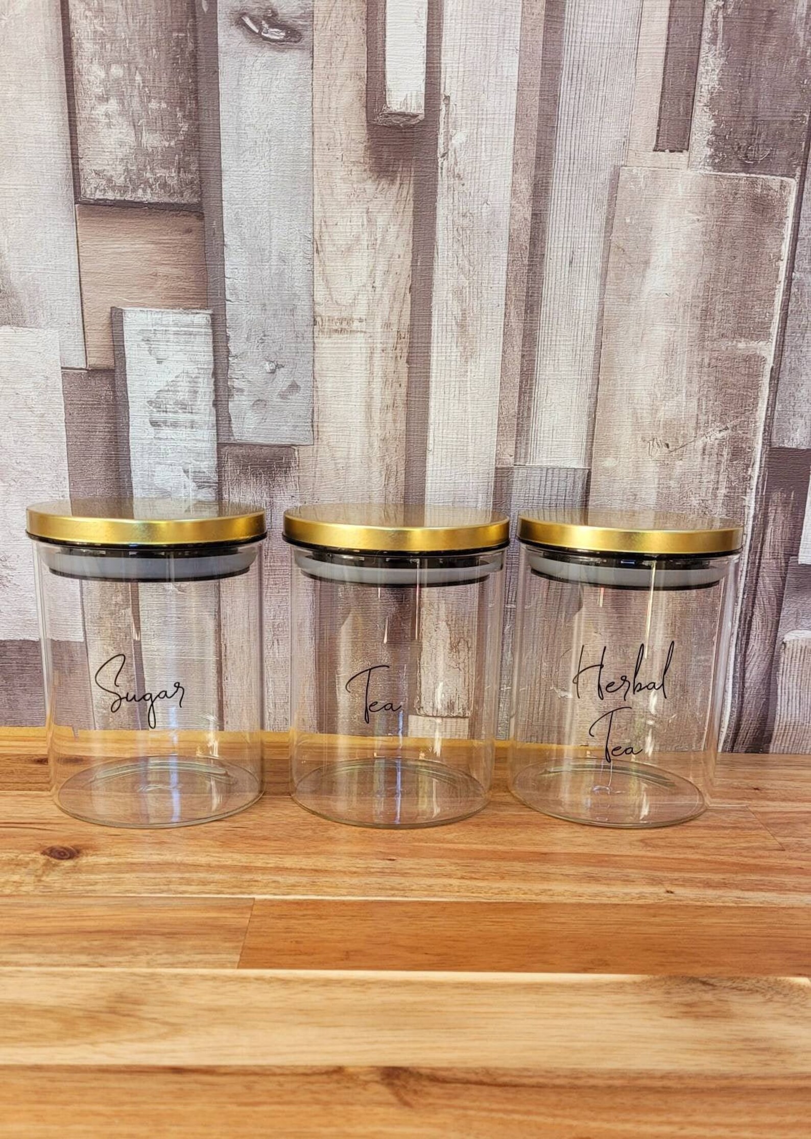 Tea Coffee Sugar Jars with Gold lid Tea Coffee Sugar Etsy Italia