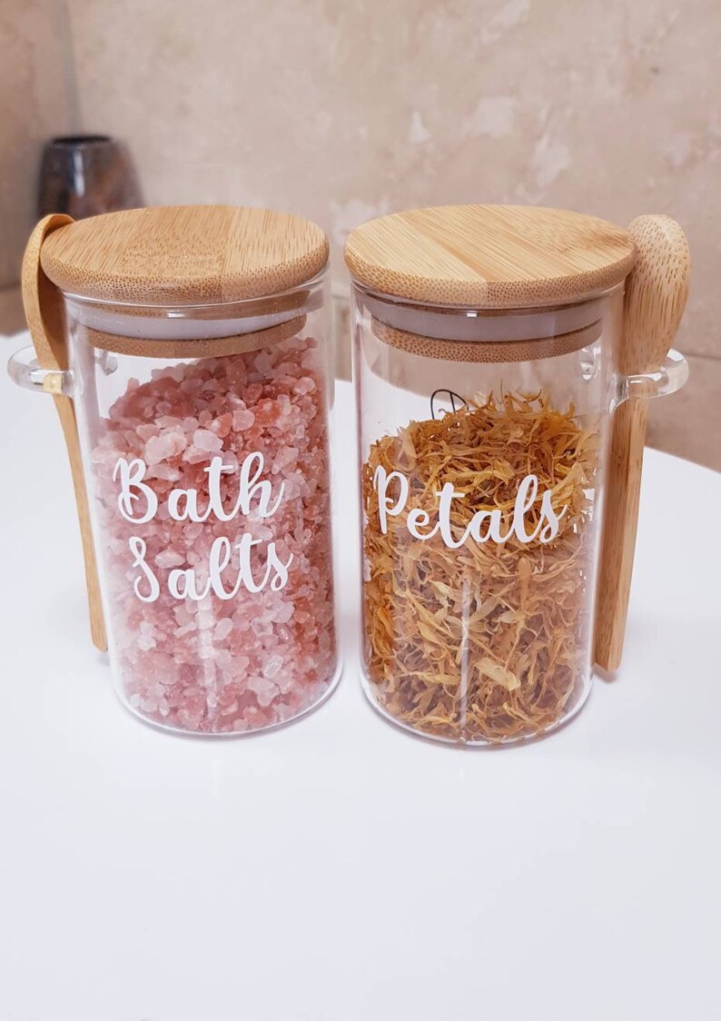 Bamboo lid Spice Jars with spoonHerb JarsBath Salt Etsy