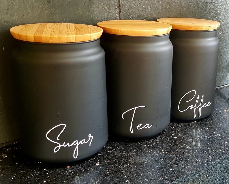 Tea Coffee Sugar Canisters Tea Coffee Sugar Jarsbamboo Lid Etsy UK