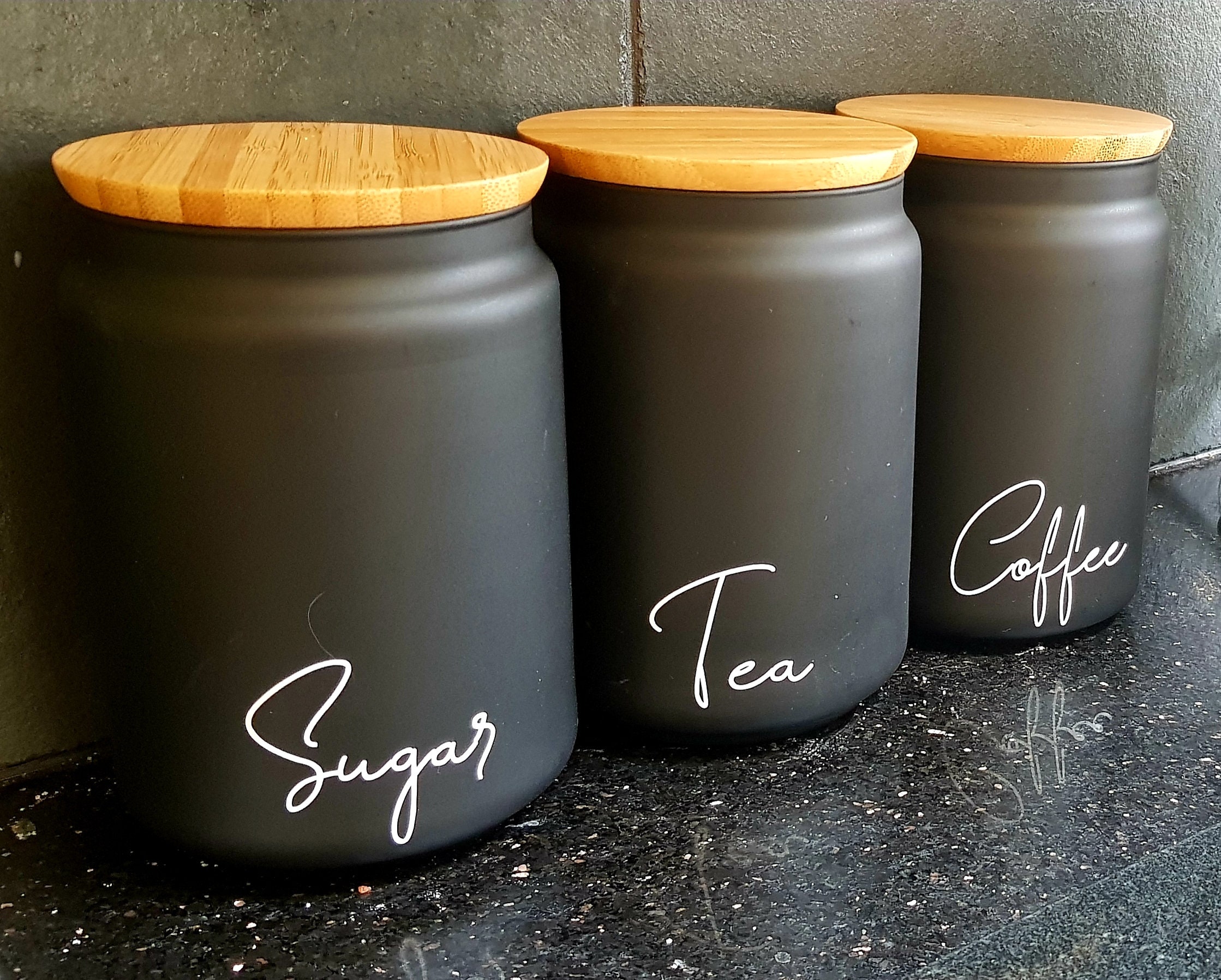Tea Coffee Sugar Canisters Tea Coffee Sugar Jarsbamboo Lid Etsy UK