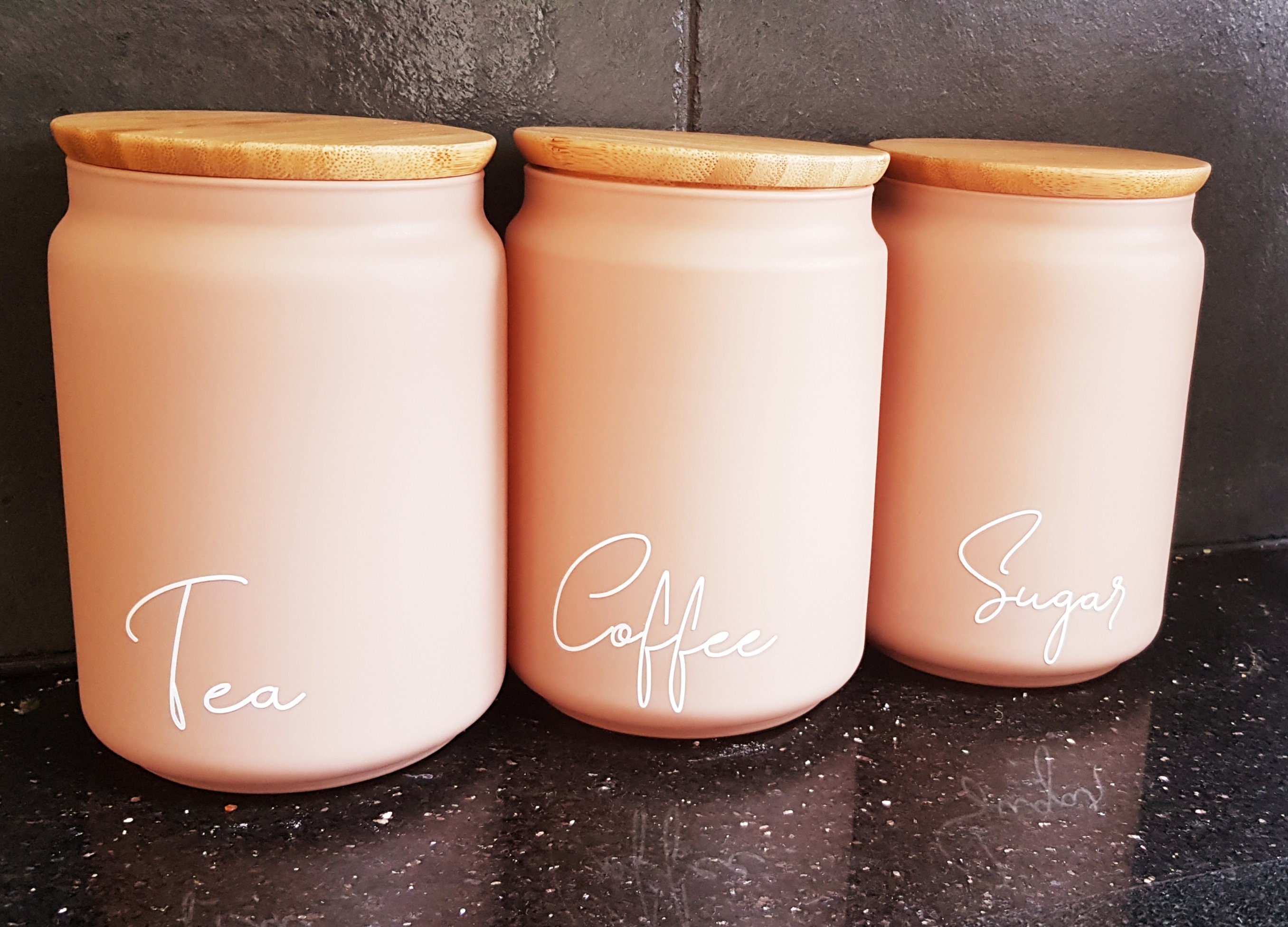 Tea Coffee Sugar Canisters Tea Coffee Sugar Jarsbamboo Lid Etsy UK