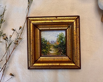 Small Countryside Oil Painting: Vintage Framed Landscape Art