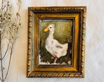 Framed Duck Oil Painting: Small Vintage-Style Gallery Wall Art