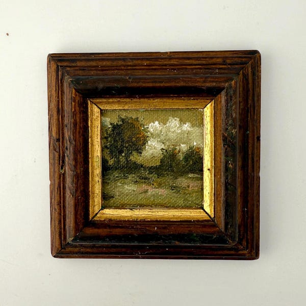 物語付きのオリジナルミニ風景画 – 額装されたヴィンテージアート